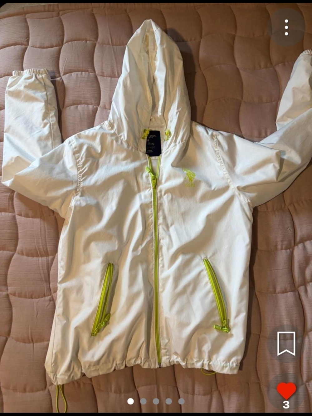 Ralph Lauren White Kids Hooded Raincoat with Neon Yellow Accents